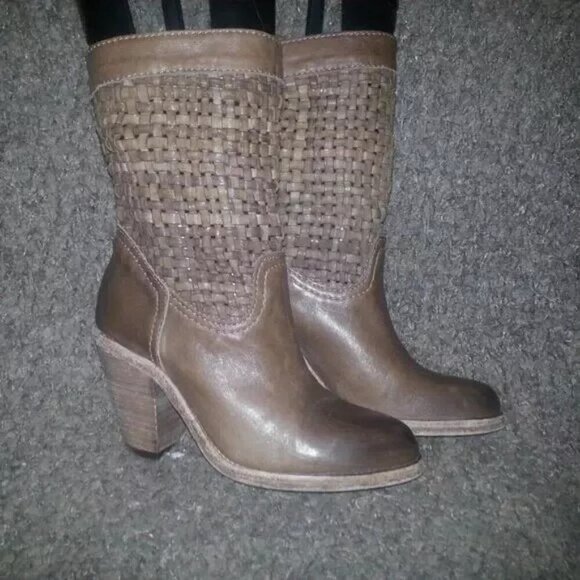 AUSTRALIA LUXE COLLECTIVE-WYNN-Cognac Braided Leather Boots-Sz 35-Excellent - Picture 4 of 8